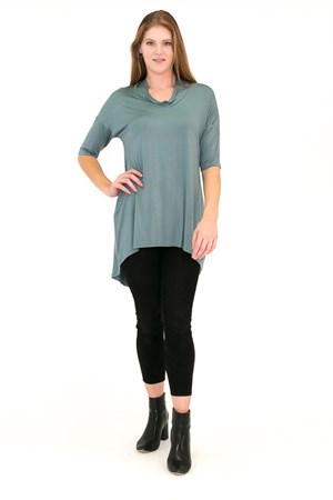 Bamboo Cowl Neck High Low Tunic DUCK EGG